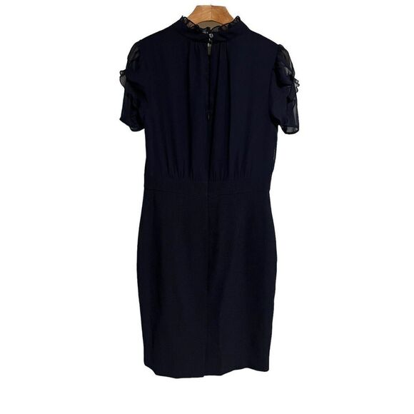 Vince Camuto Mini Dress Womens Size 8 Navy Blue Short Sleeve Mock Neck Ruffle - Picture 10 of 10